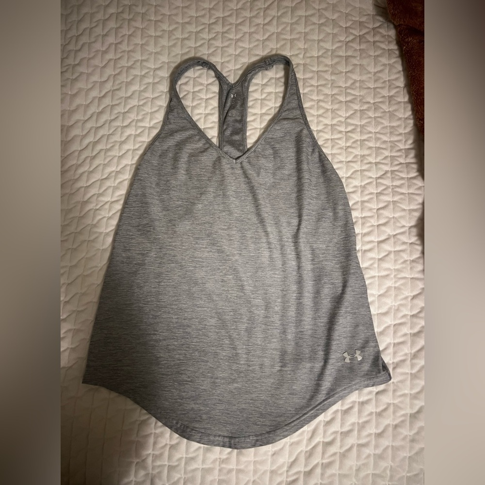 Under Armour, low back V-neck workout tank top gray